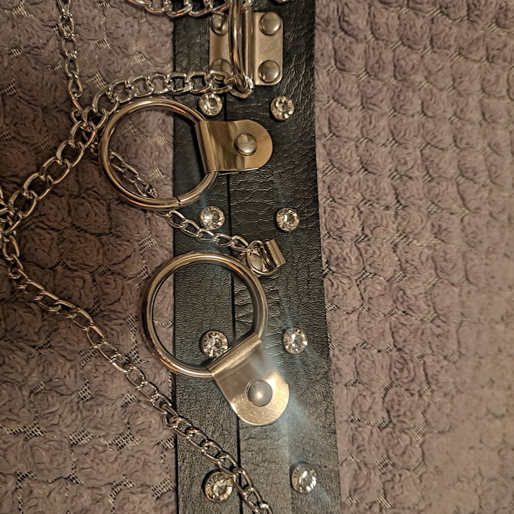 Black Leather Belt with Silver Accents